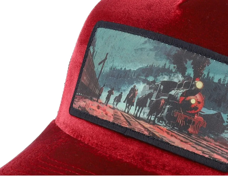 Western Outlaws & Cowboys Velvet Red/Black A-frame Trucker - Calza Pennello