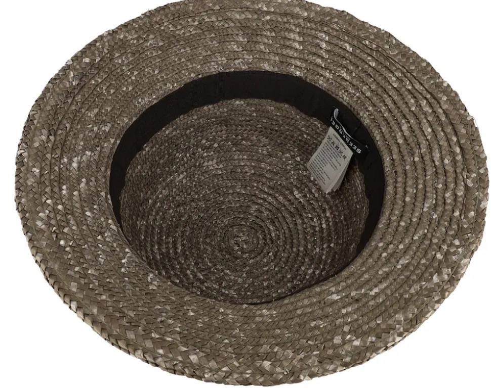 Wheat Braid Cloche With Fabric Flower Olive Straw Hat - Seeberger