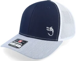 White Fish Hook Logo Navy/White/Heather Trucker - Skillfish