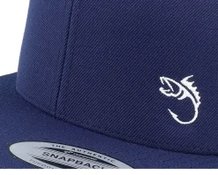 White Fish Hook Logo Navy Snapback - Skillfish