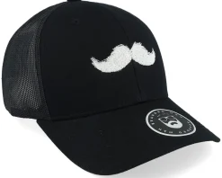 White Moustache Movember Black A-Frame Trucker - Bearded Man