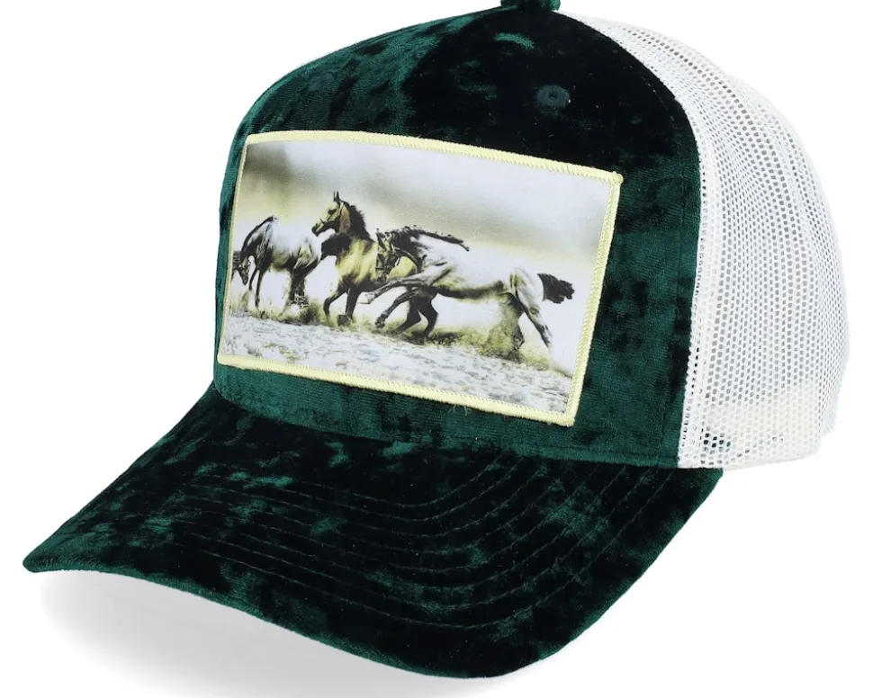 Wild Horses Velvet Green/Ivory A-frame Trucker - Calza Pennello