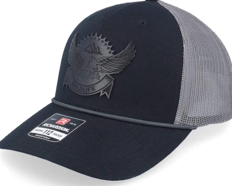 Wildlife Eagle Big Patch Black/Charcoal Rope A-Frame Trucker - Wild Spirit