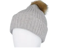 Womens Beanie Pia 42 Mix Grey Pom - MJM Hats