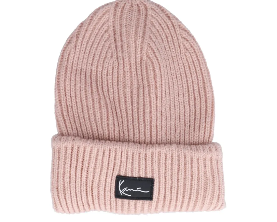 Woven Signature Cozy Beanie Dusty Rose Cuff - Karl Kani