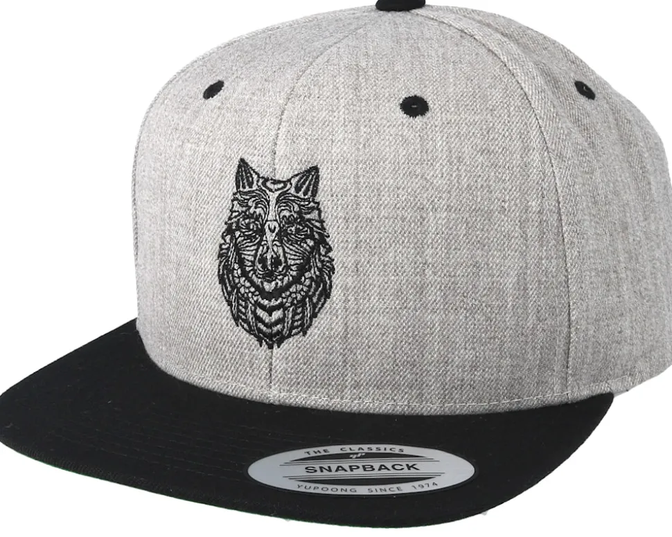 Zentangle Wolf Heather Grey/Black Snapback - Tattoo Collective